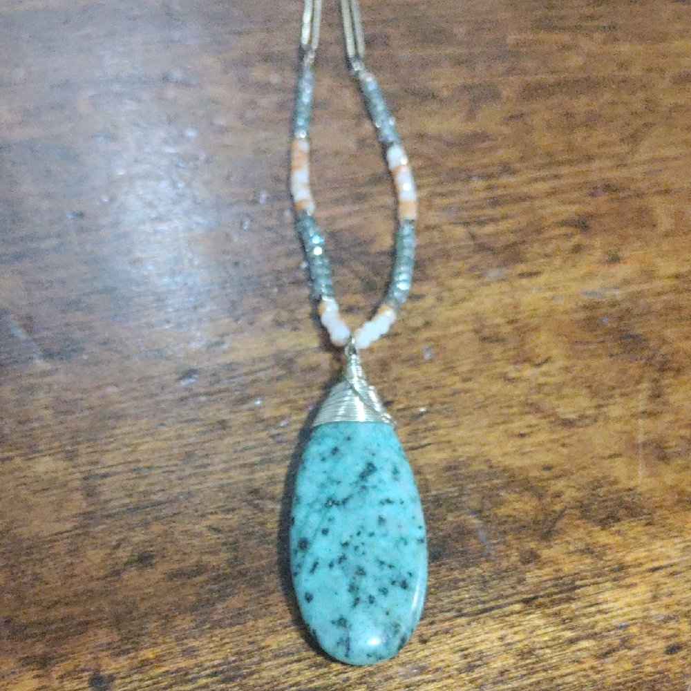 19 Inch Long Turquoise With Swarovski Crystals Necklace